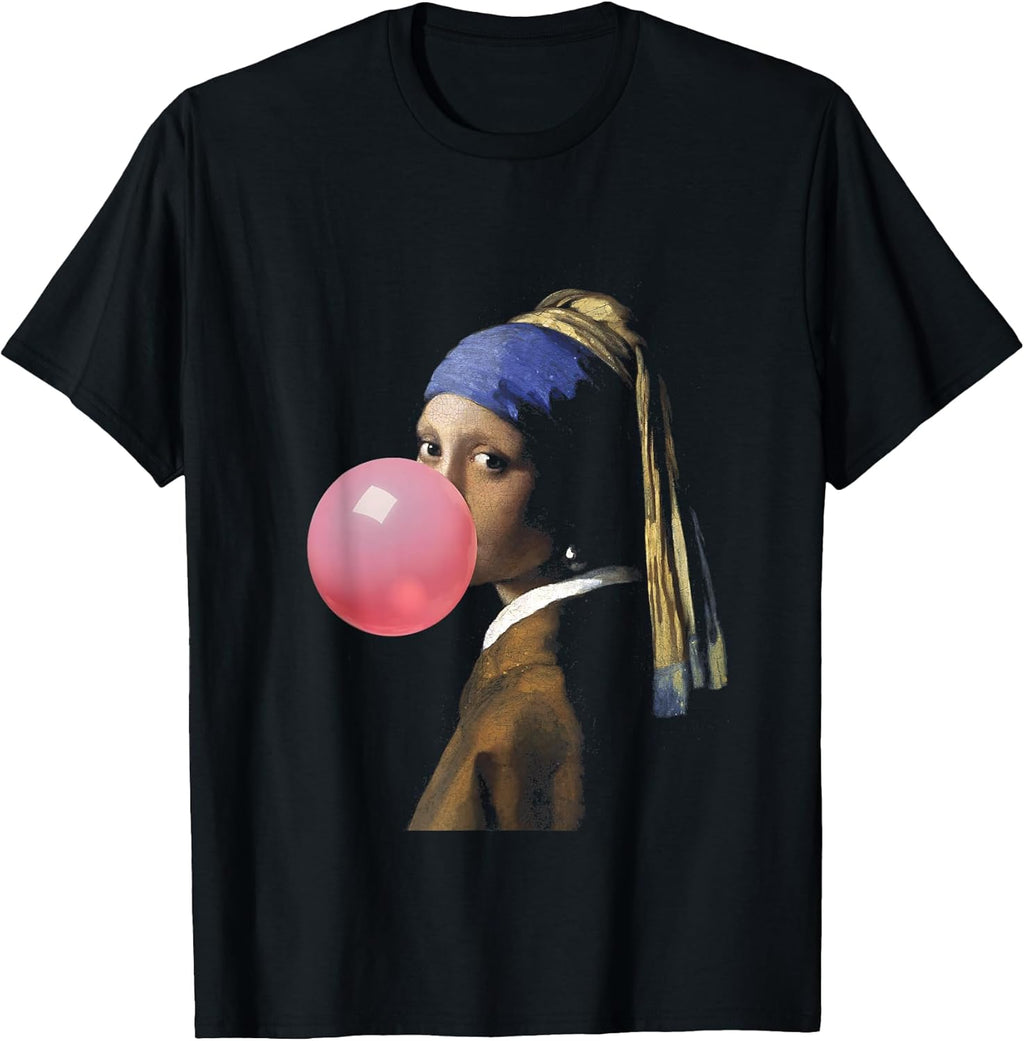 Johannes Vermeer's Girl Pearl Earring & Bubble Gum Pop Art T-Shirt