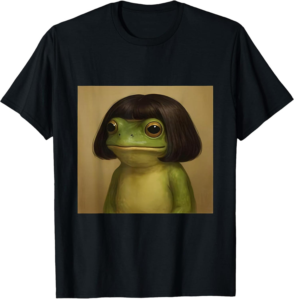 Frog Face with Bob Haircut Meme Funny Frog Girls Frog Lover T-Shirt