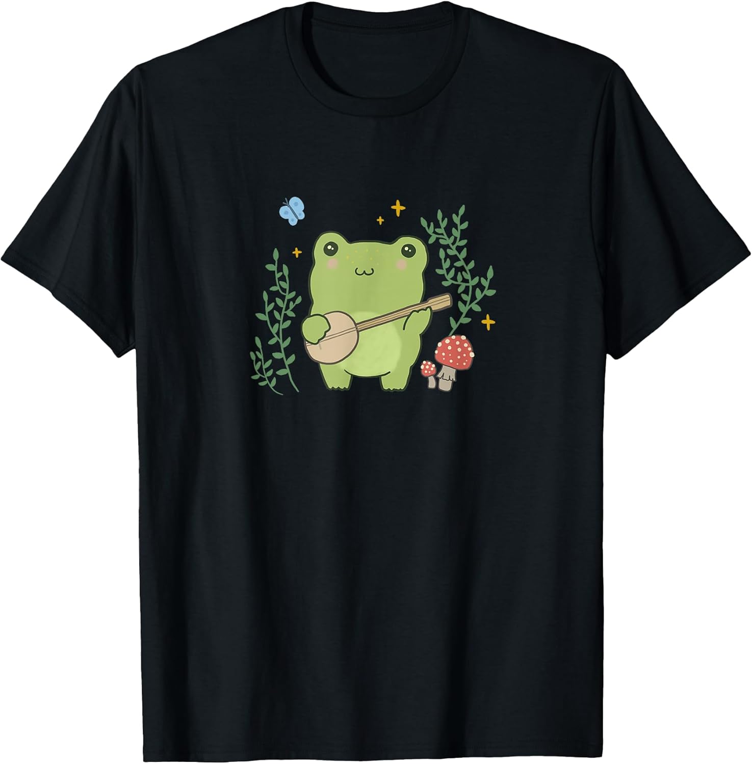 Kawaii Cottagecore Cute Frog Banjo Butterfly T-Shirt