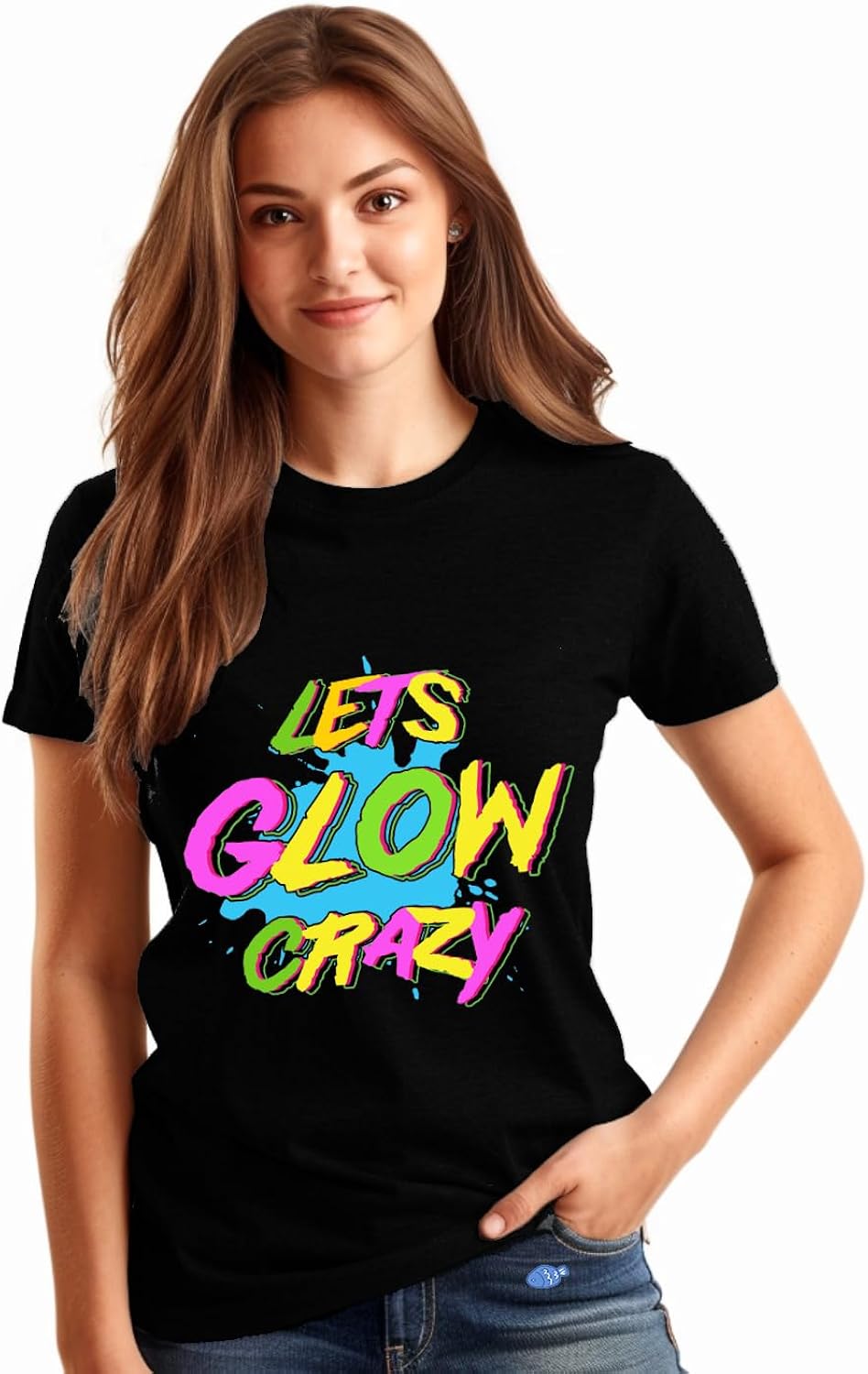 Let's Glow Crazy T-Shirt for Women Retro 80's 90's Party Outfit Colorful Letter(Don't Glow Really) Print Top
