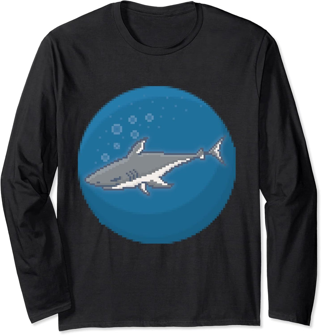 Pixel Art - Shark Underwater Long Sleeve T-Shirt