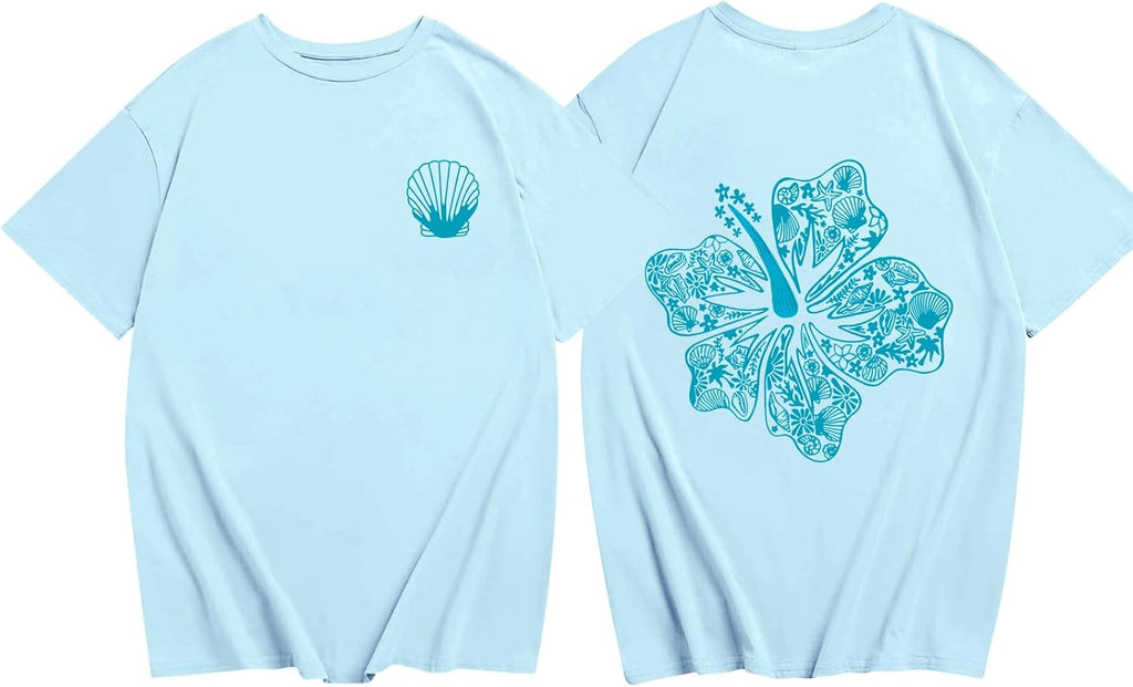 Girls Cute Hawaiian Beach T Shirts Kids Pink Hibiscus Flower Shirt Oversized Aesthetic Graphic Tees Summer Tops