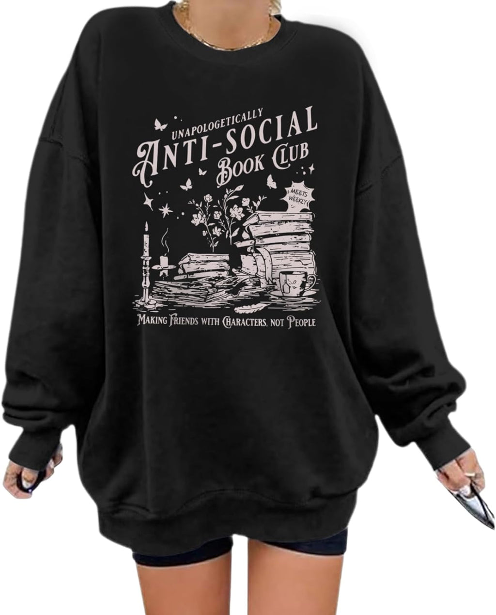 Anti Social Book Club Sweatshirt Women Teacher Book Sweatshirts Graphic Oversized Funny Pullover Hoodie