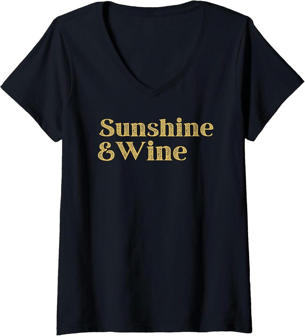 Women's Sunshine and Wine Funny Summer Drinking Quote V-Neck T-Shirt