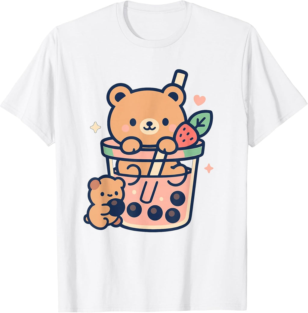 Kawaii Teddy Bear with Bubble Tea Boba Design Cute T-Shirt