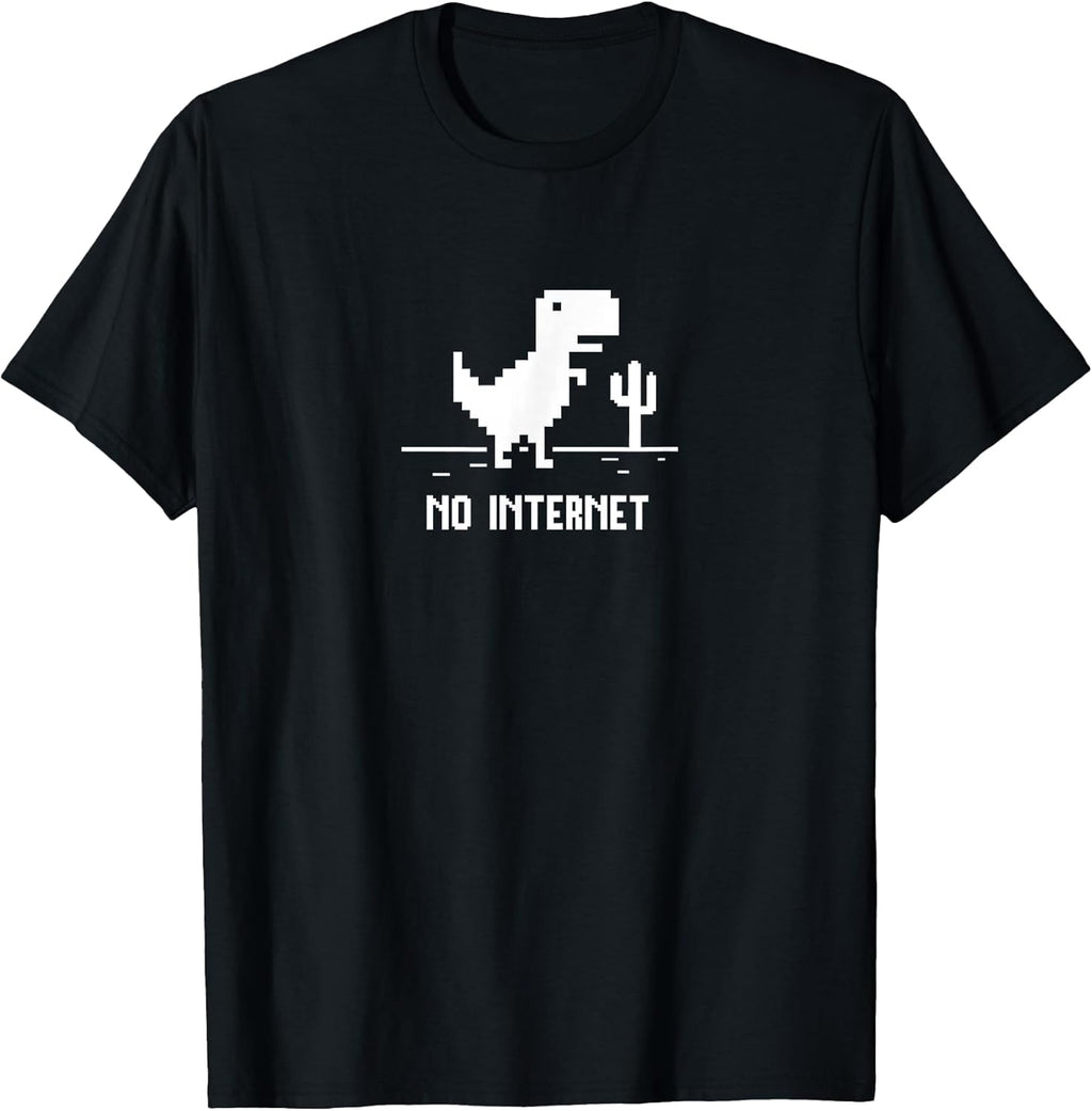 Pixel Art T-Rex Dinosaur for Coders "No Internet" T-Shirt