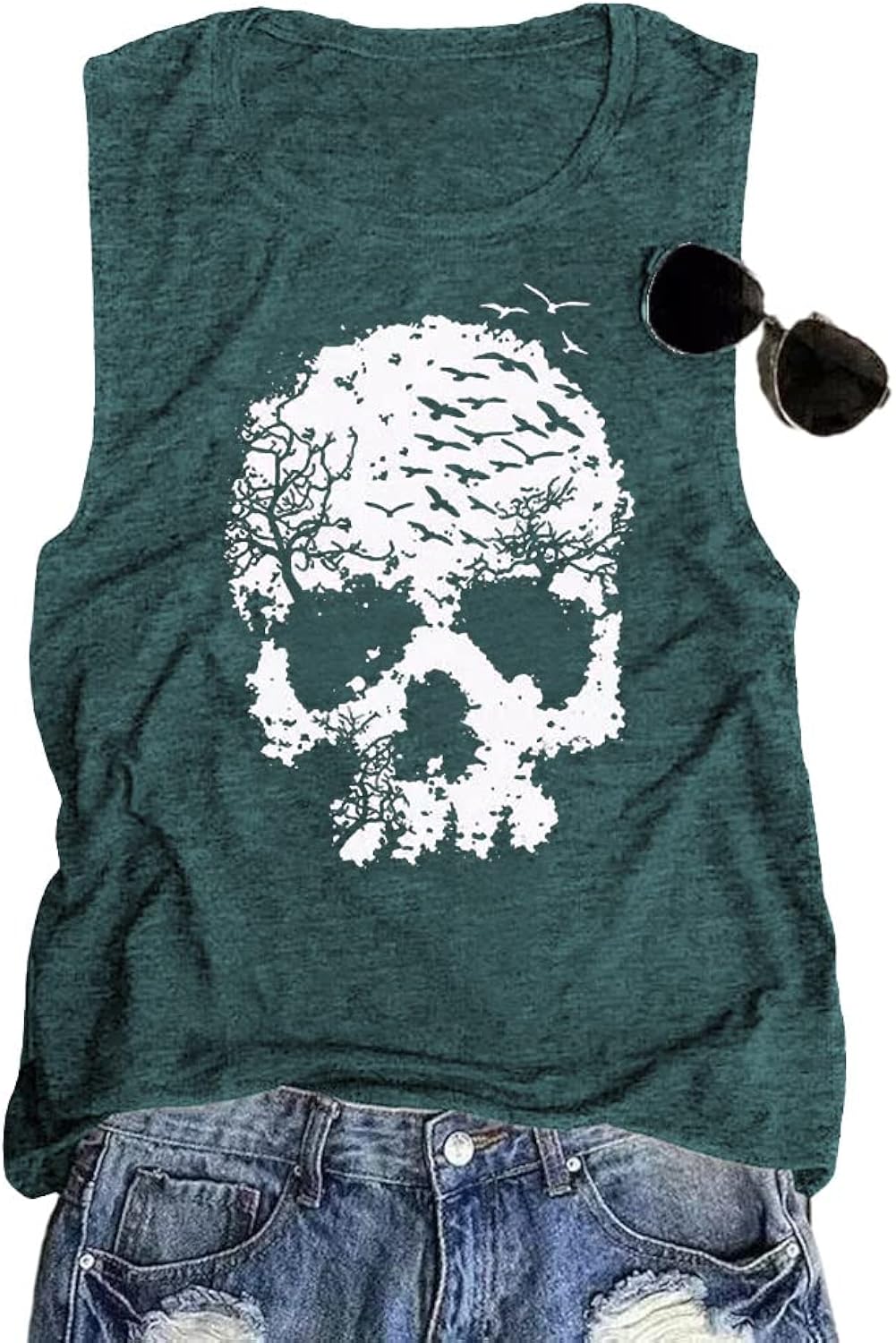 Skull Shirts for Women Funny Gothic Graphic T-Shirts Novelty Horror Tee Casual Athletic Tops