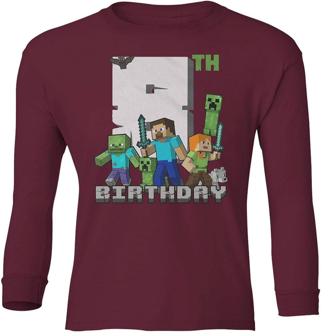 Happy 8th Birthday - Pixel Game Art Gaming Bday Gift Youth Long Sleeve T-Shirt