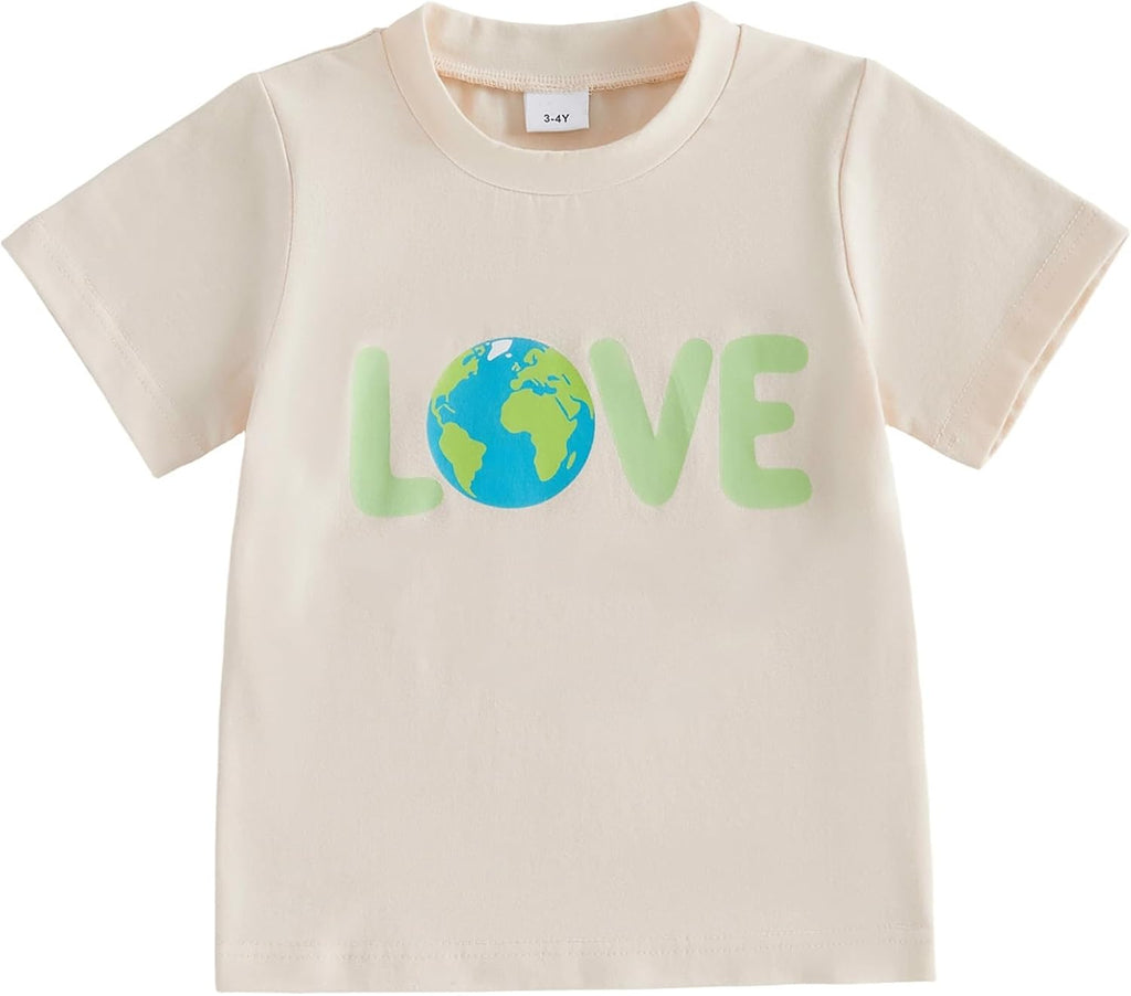 Kids Toddler Little Boys Girls Earth Day Shirt Short Sleeve Funny Letters Print Planet T-Shirt Top