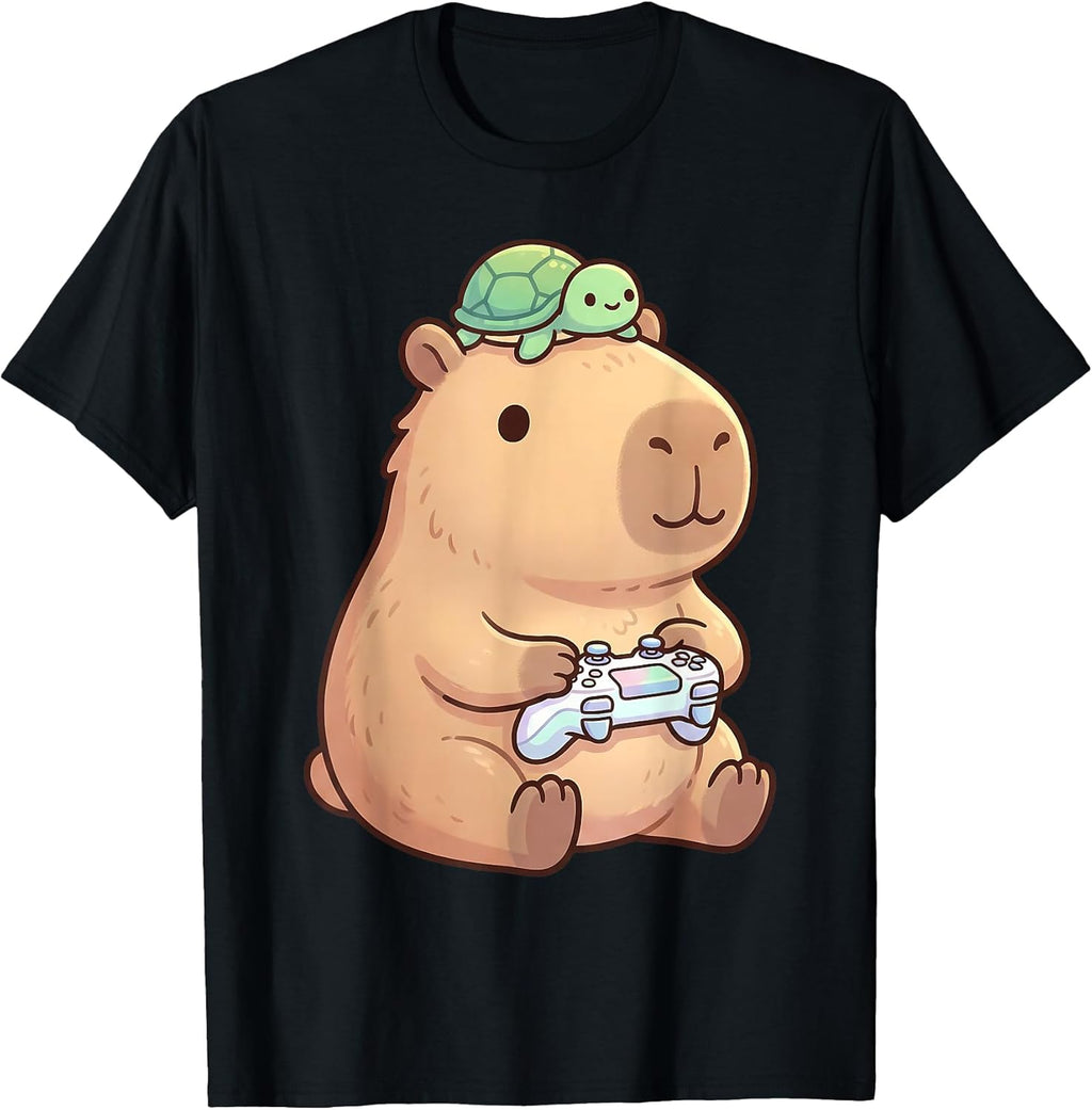 Cute Capybara Anime Gamer Turtle Funny Graphic Kawaii T-Shirt