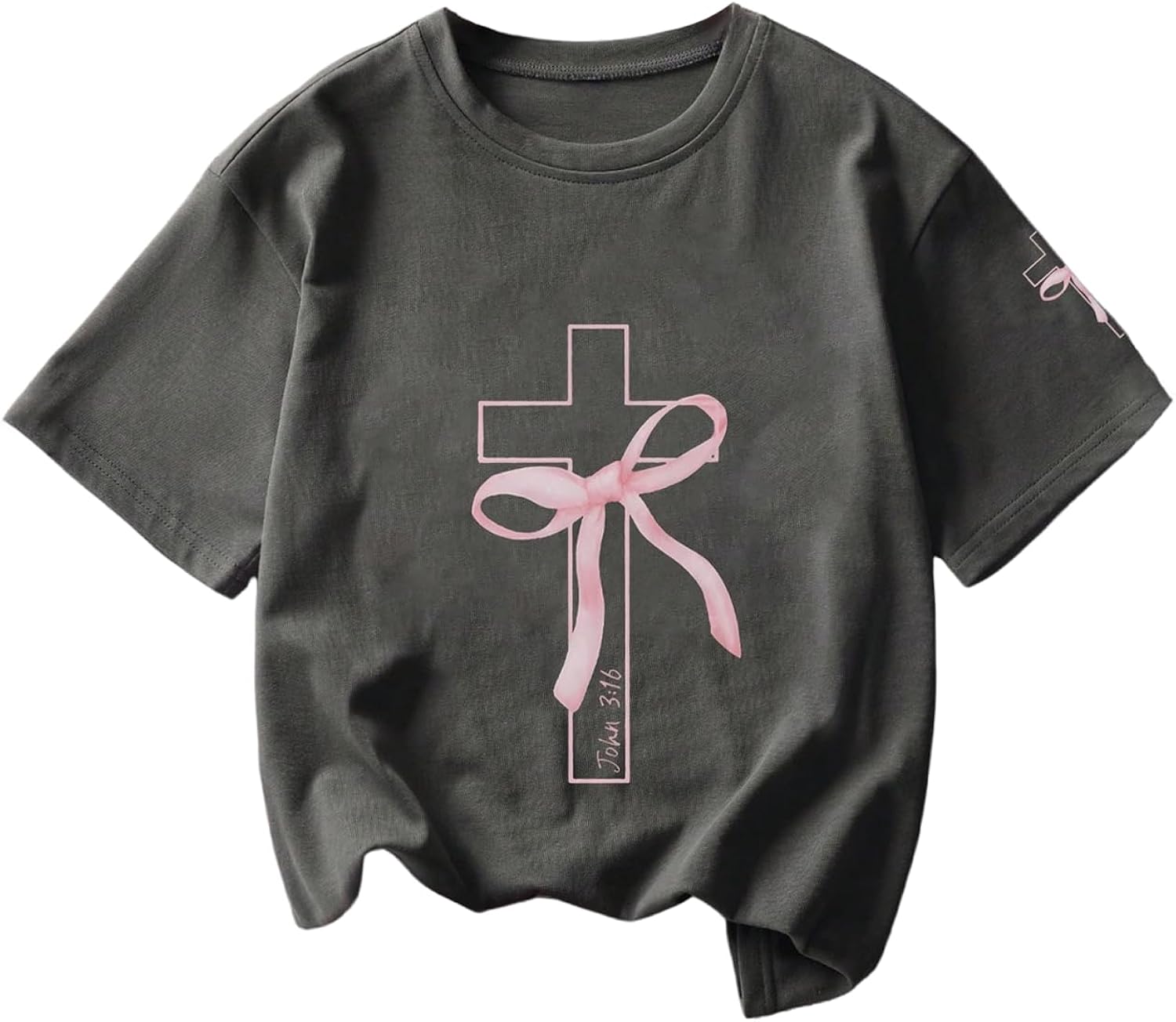 Girl's Graphic Tees Bow Print Short Sleeve Crewneck T Shirt Drop Shoulder Casual Summer Tops