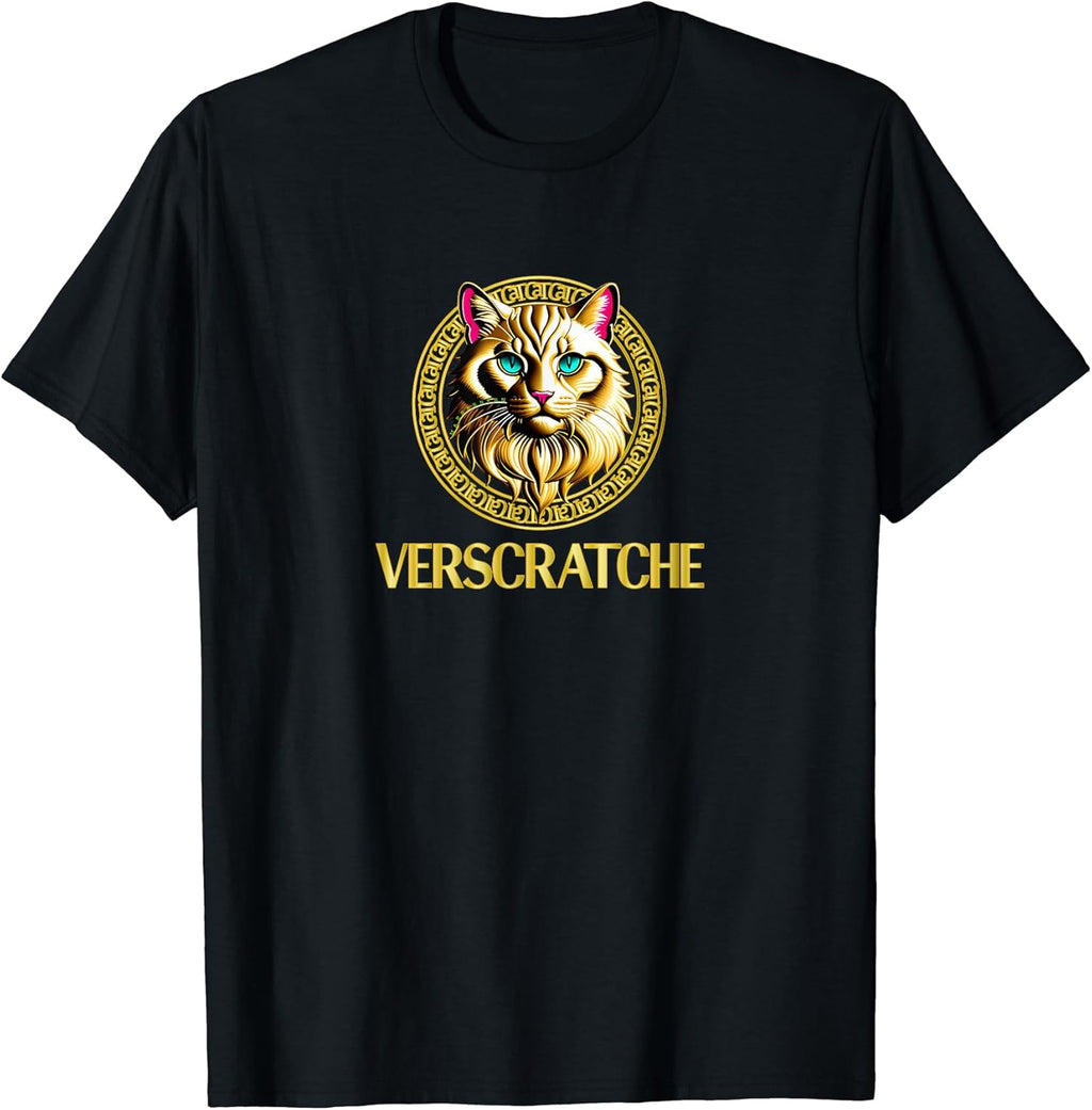 Verscratche Designer Logo Brand Funny Cat Graphic Novelty T-Shirt