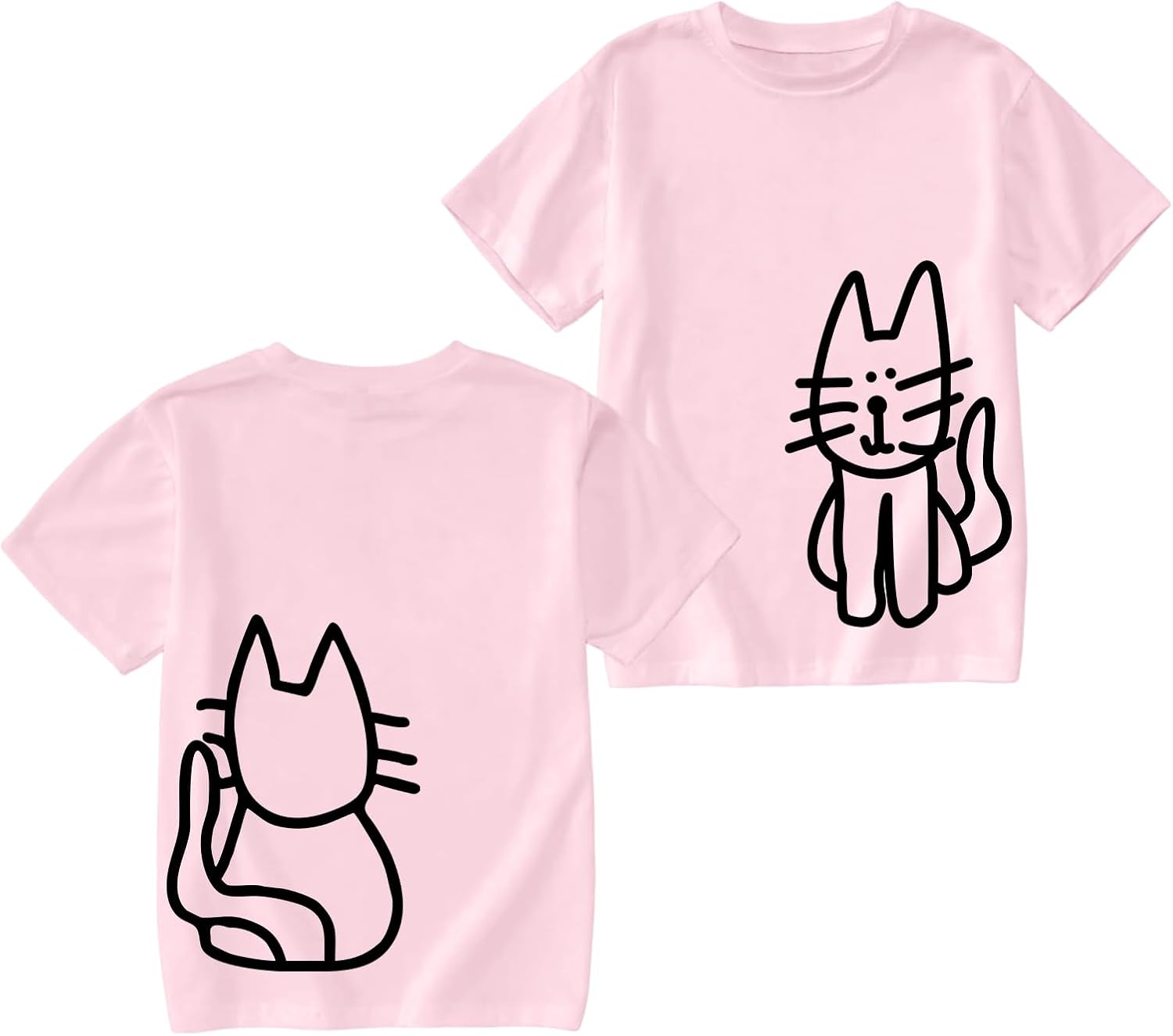Cute Cat Shirts for Girls Graphic Tees Kids Kawaii Cartoon Animal Print T Shirt Casual Cotton Crewneck Summer Tops
