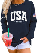 Womens USA Shirt Casual Long Sleeve Graphic Tees Knit Crew Neck Sweatshirts Loose Pullover