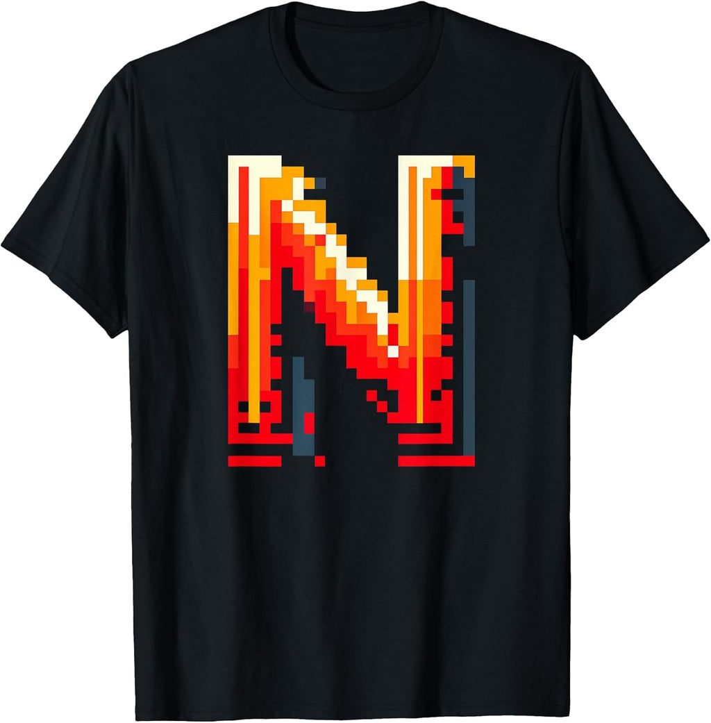 Initial Name Letter N Alphabet In Pixel Art Style T-Shirt