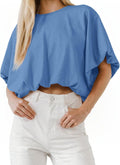 Womens Summer Crewneck Crop Tops Short Sleeve Casual Loose Cropped T Shirts