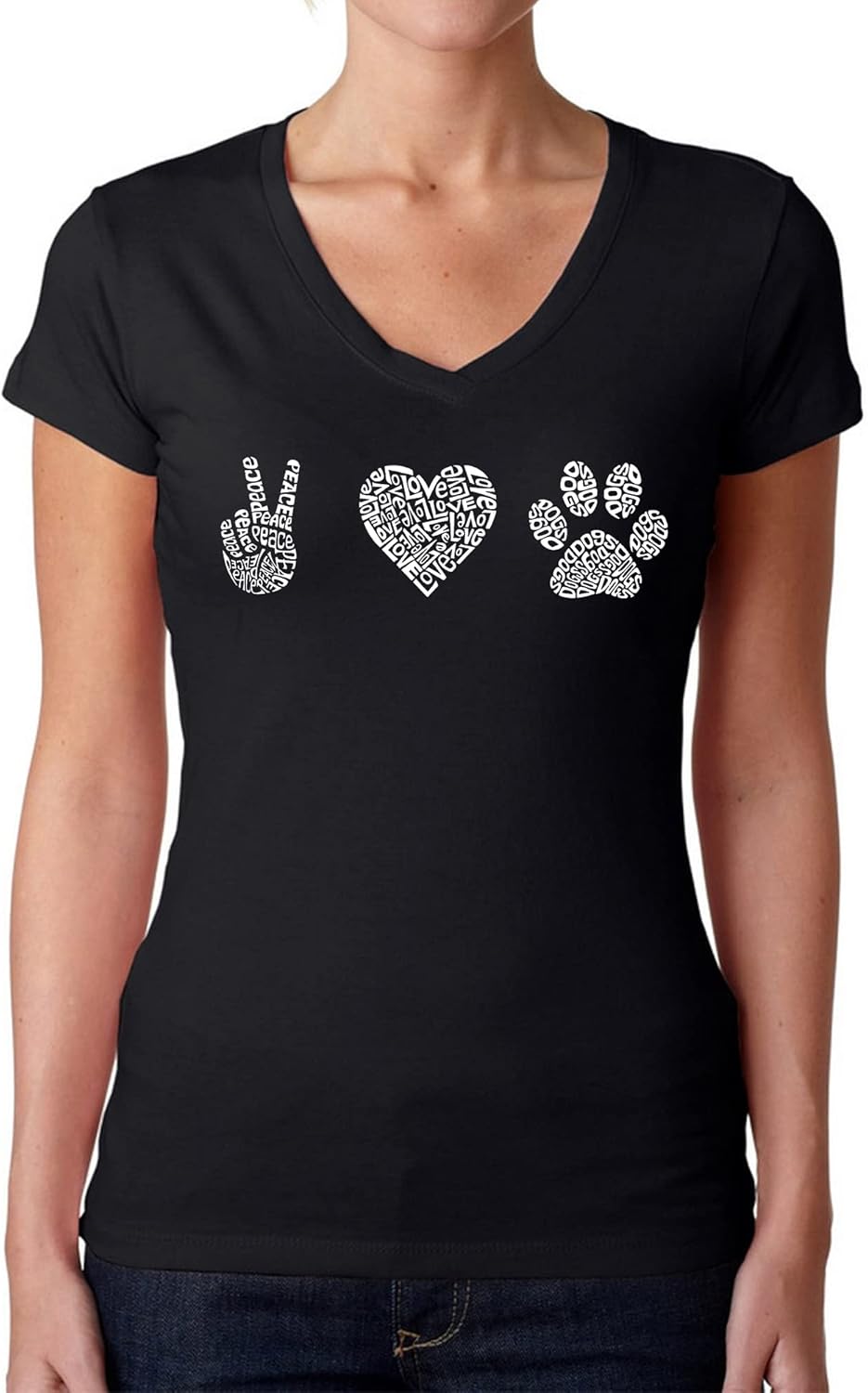 Peace Love Dogs - Women's Word Art V-Neck T-Shirt