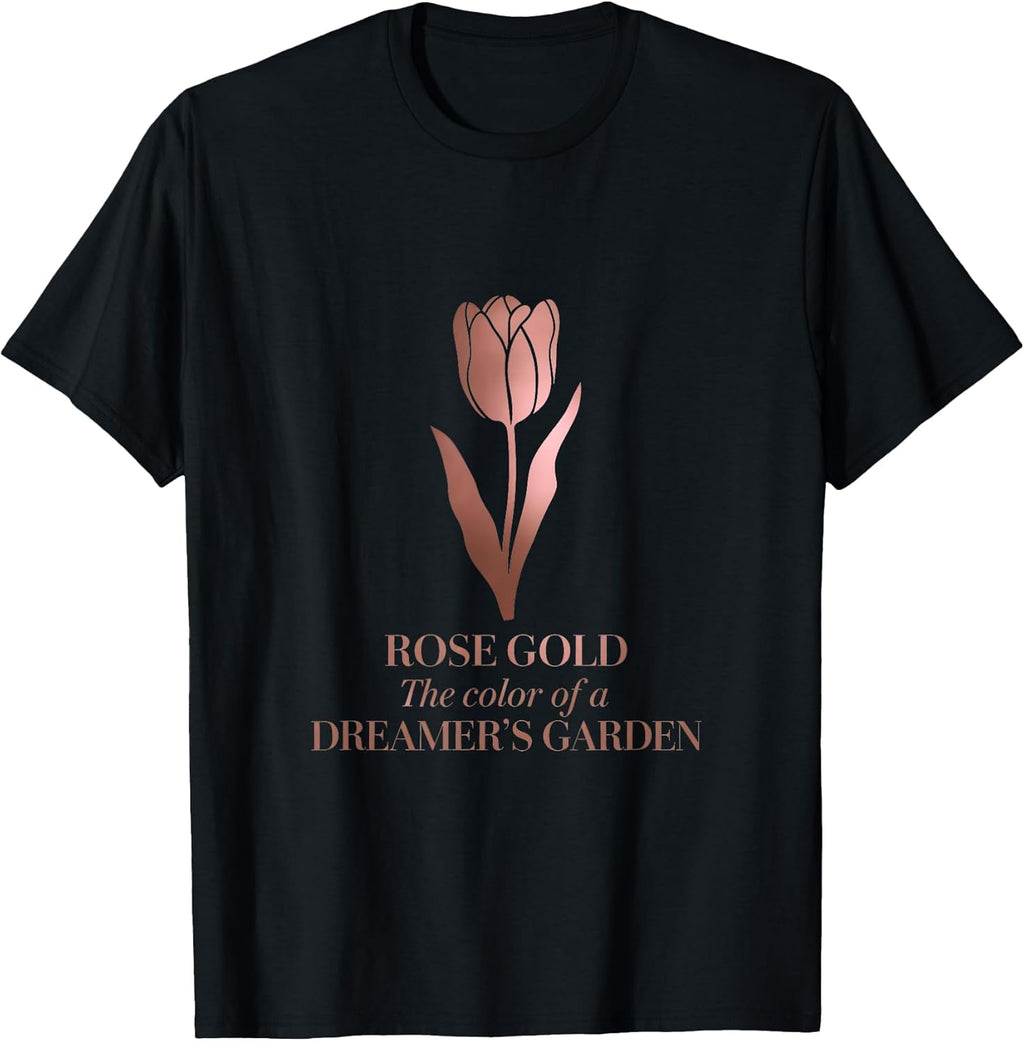 Minimalist Floral Rose-Gold Dreamer’s Garden Tulip Art T-Shirt