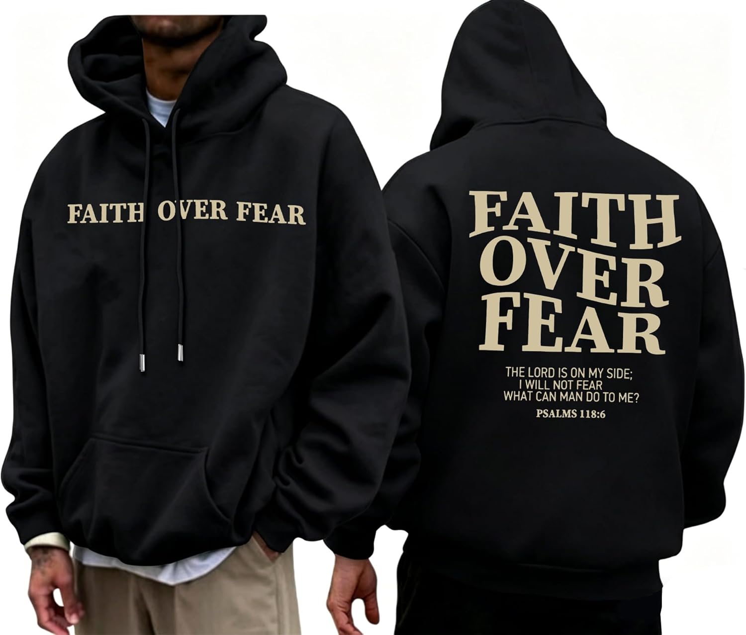 Faith Over Fear Hoodie Men Christian Hoodies Sweatshirts Jesus Hoodie Bible Religious Sayings Sweater Pullover Tops