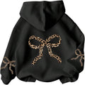 Girl's Bow Cheetah Leopard Hoodies Long Sleeve Pullover Tops Preppy Cute Sweatshirts Hoodies