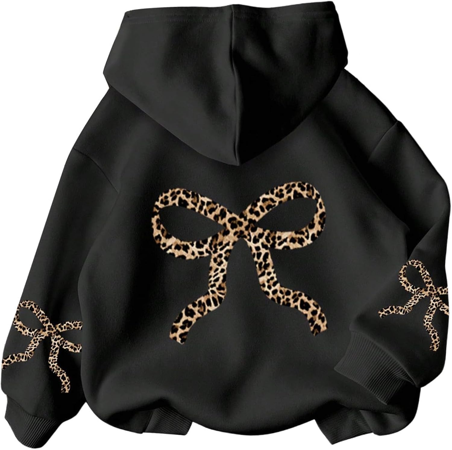 Girl's Bow Cheetah Leopard Hoodies Long Sleeve Pullover Tops Preppy Cute Sweatshirts Hoodies