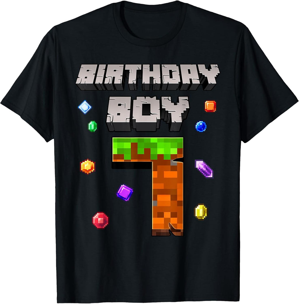 7th Birthday Boy 7 Video Gamer Pixel Number Seven Bday Party T-Shirt