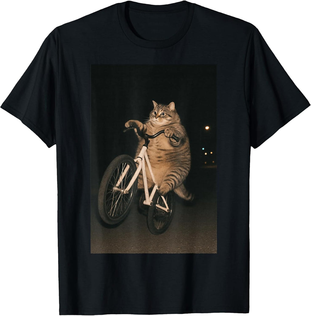 Cute Cat On Bike Animal Funny Meme T-Shirt