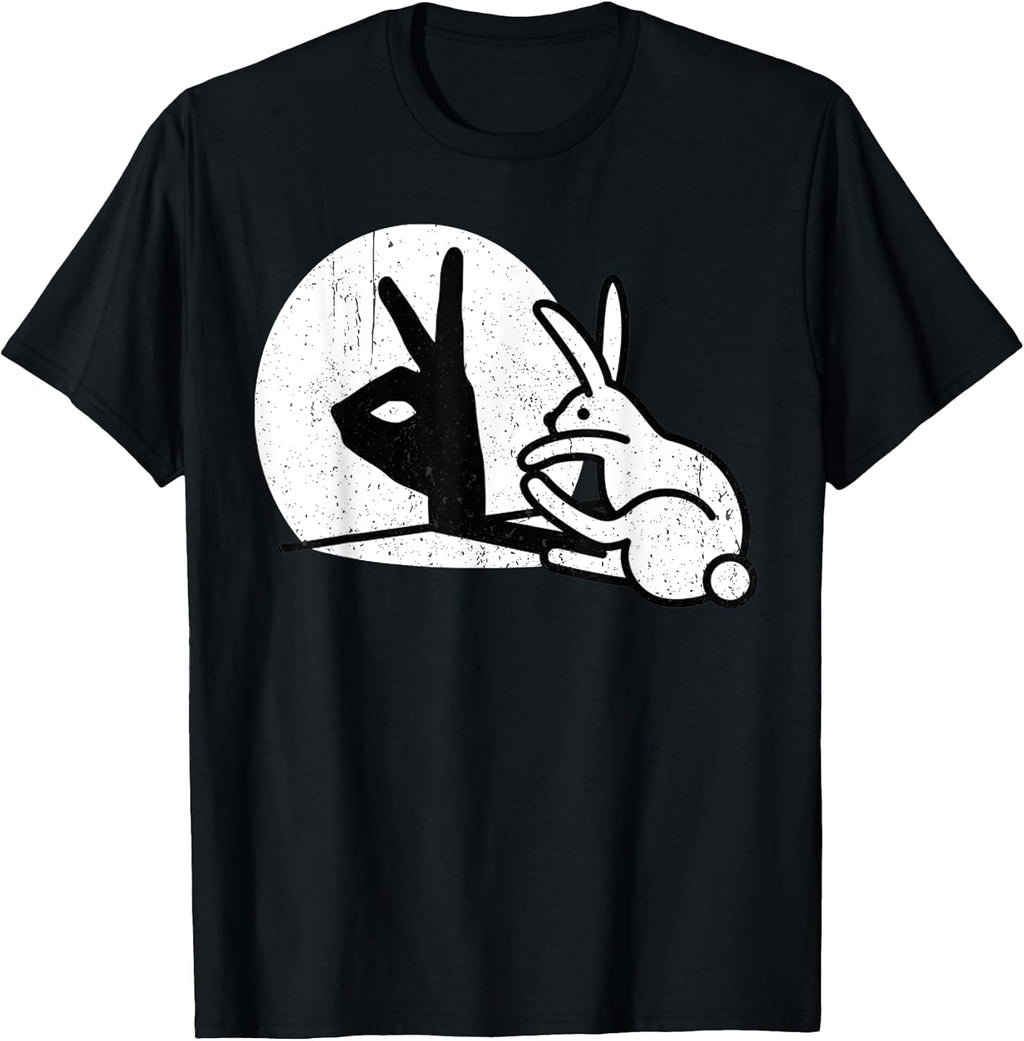 Vintage Funny Rabbit Hand Shadow Puppets Bunny Pop Art T-Shirt
