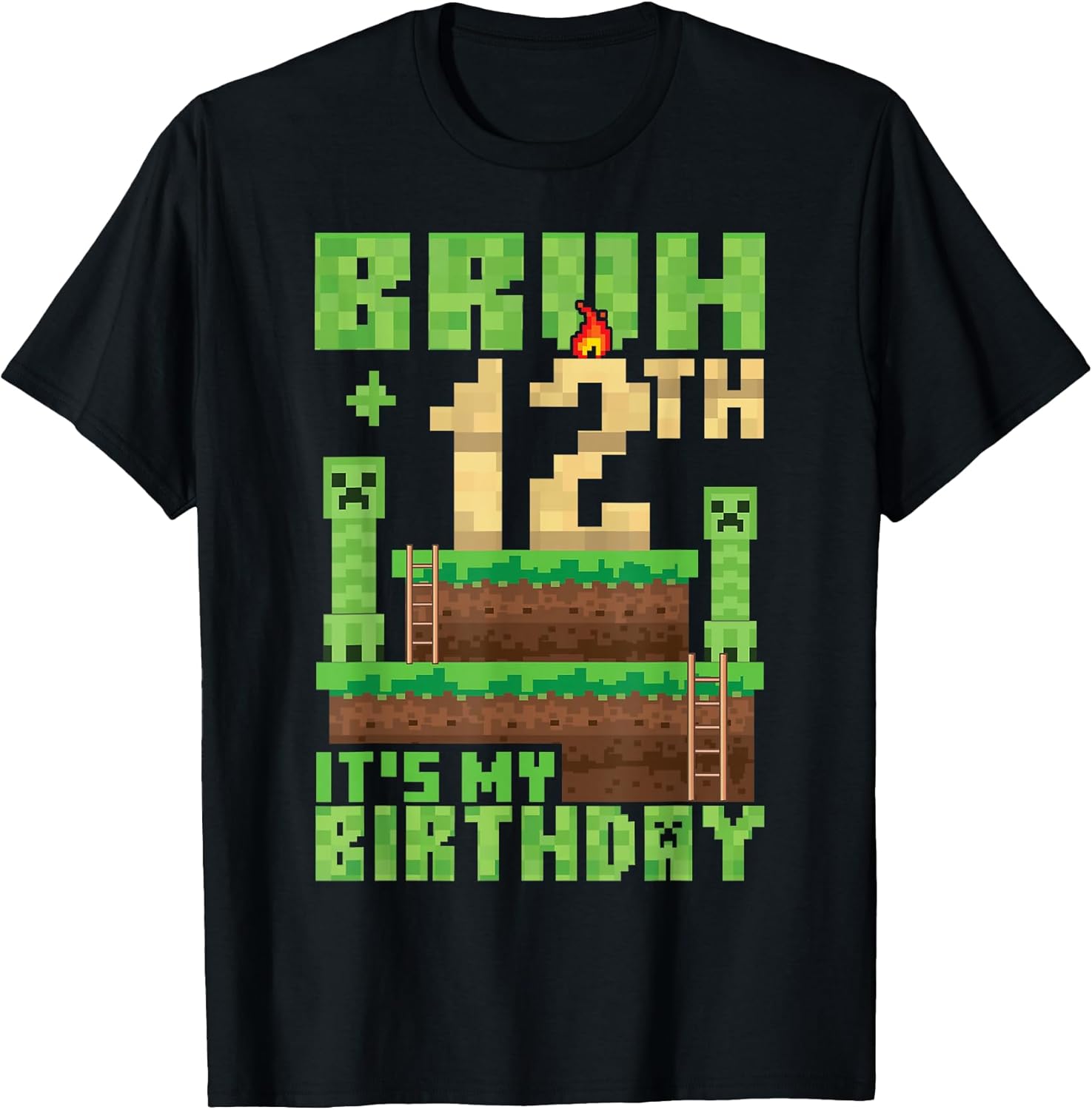 Bruh 12th It's My Birthday 12 Years Old Bday Boy Game Pixel T-Shirt
