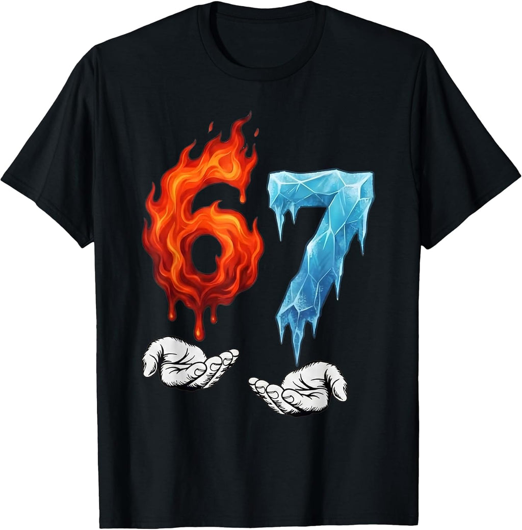 6 7 Meme Six Seven Ice 67 Flames Funny Kids Youth Men Women T-Shirt