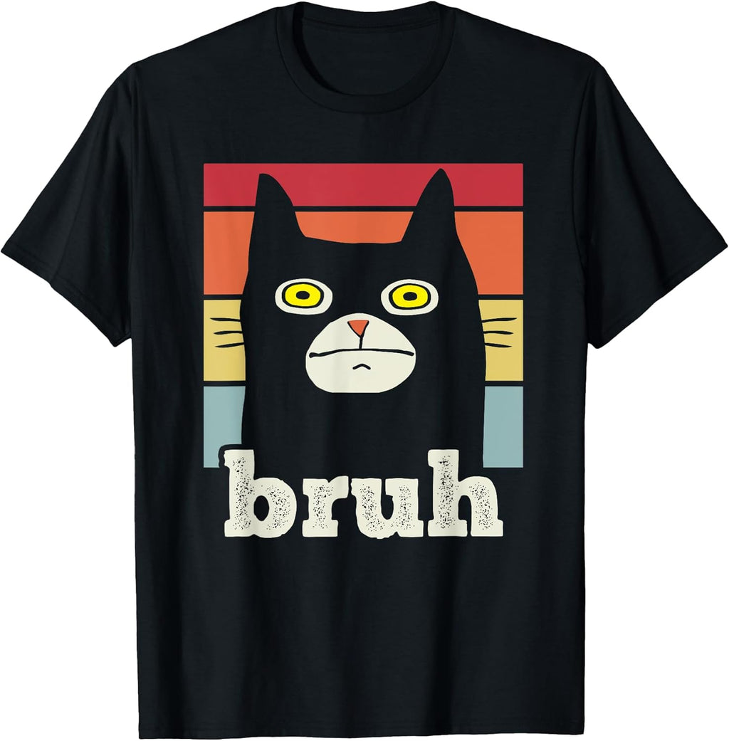 Funny Meme Saying Bruh with Cat Greetings Teens Boys Men T-Shirt
