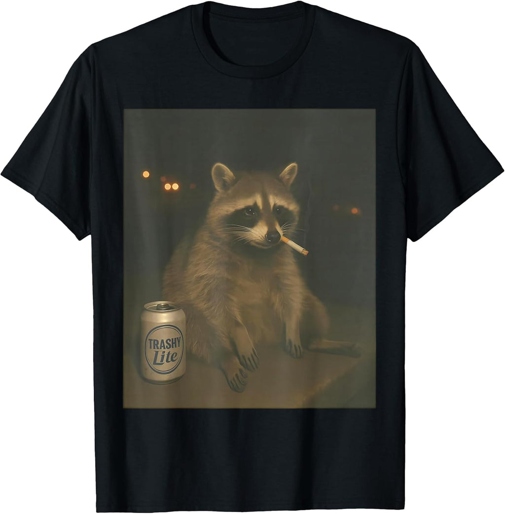 Cigarette Raccoon Funny Smoking Racoon Meme Stupid Brainrot T-Shirt