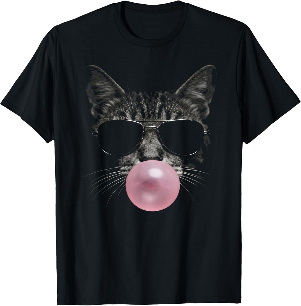 Funny Cat Blowing A Bubble with Sunglasses Urban Cool Vibe T-Shirt