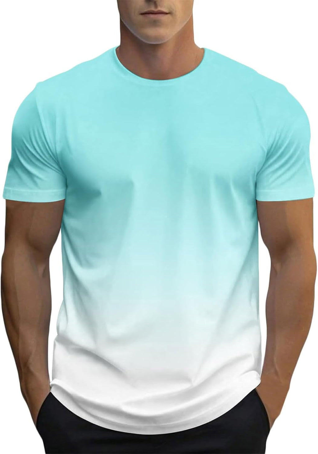 Men's Gradient T-Shirt Short Sleeve Ombre Color Crew Neck Shirt Casual Slim Soft Blouse Summer Fashion Streetwear Tee