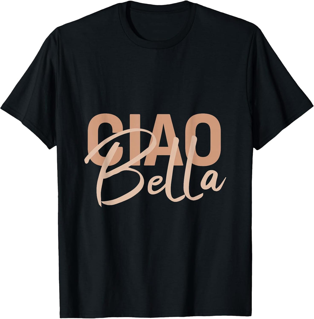 Elegant Italian Ciao Bella Minimalist Beige Script Design T-Shirt