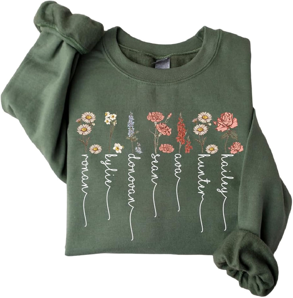 Custom Grandma Mom Gardens Birth Month Flower Sweatshirt For Women, Mama Gifts For Birthday Mothers Day Christmas