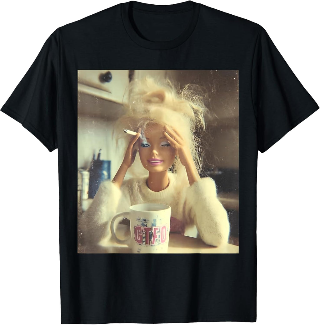 Funny Doll Face Sarcastic Doll Smoking Y2K T-Shirt