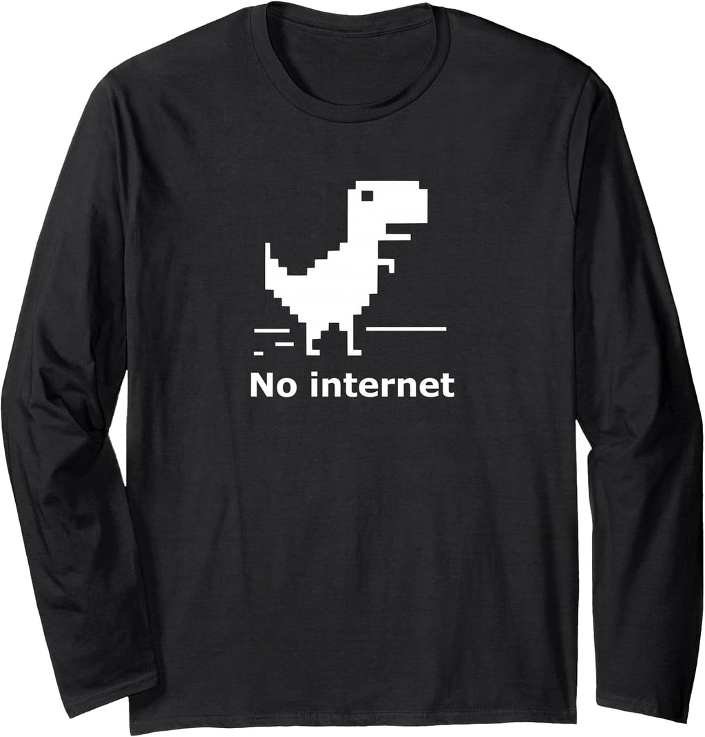 T-Rex Dinosaur Pixel Art No Internet Connection Long Sleeve T-Shirt