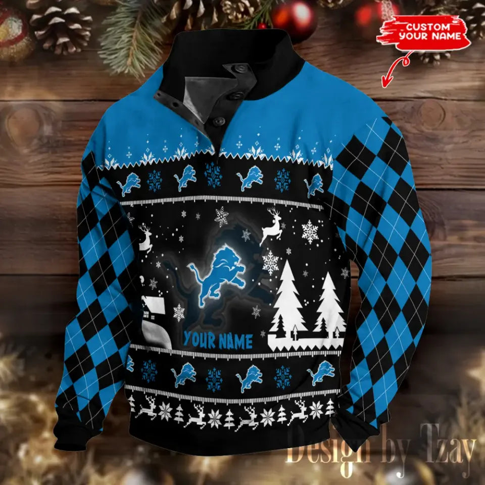Detroit Lions Christmas Double Stand Collar Sport Sweatshirt