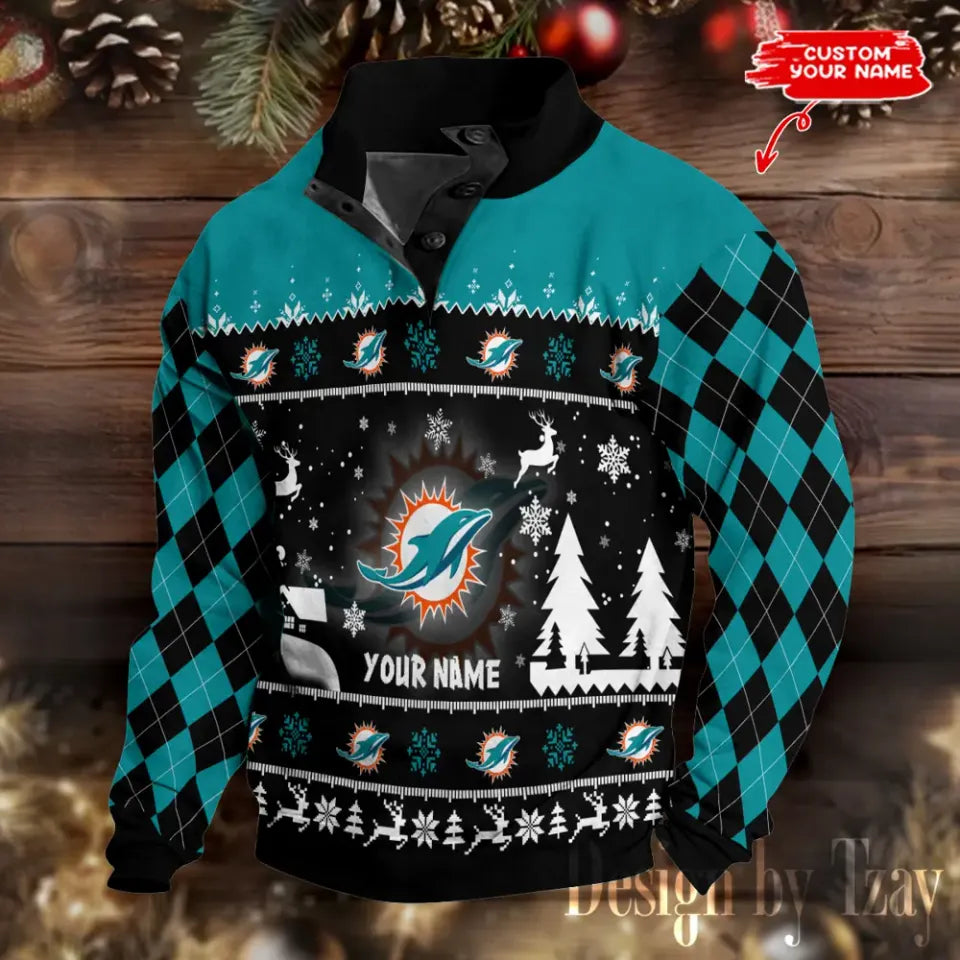 Miami Dolphins Christmas Double Stand Collar Sport Sweatshirt