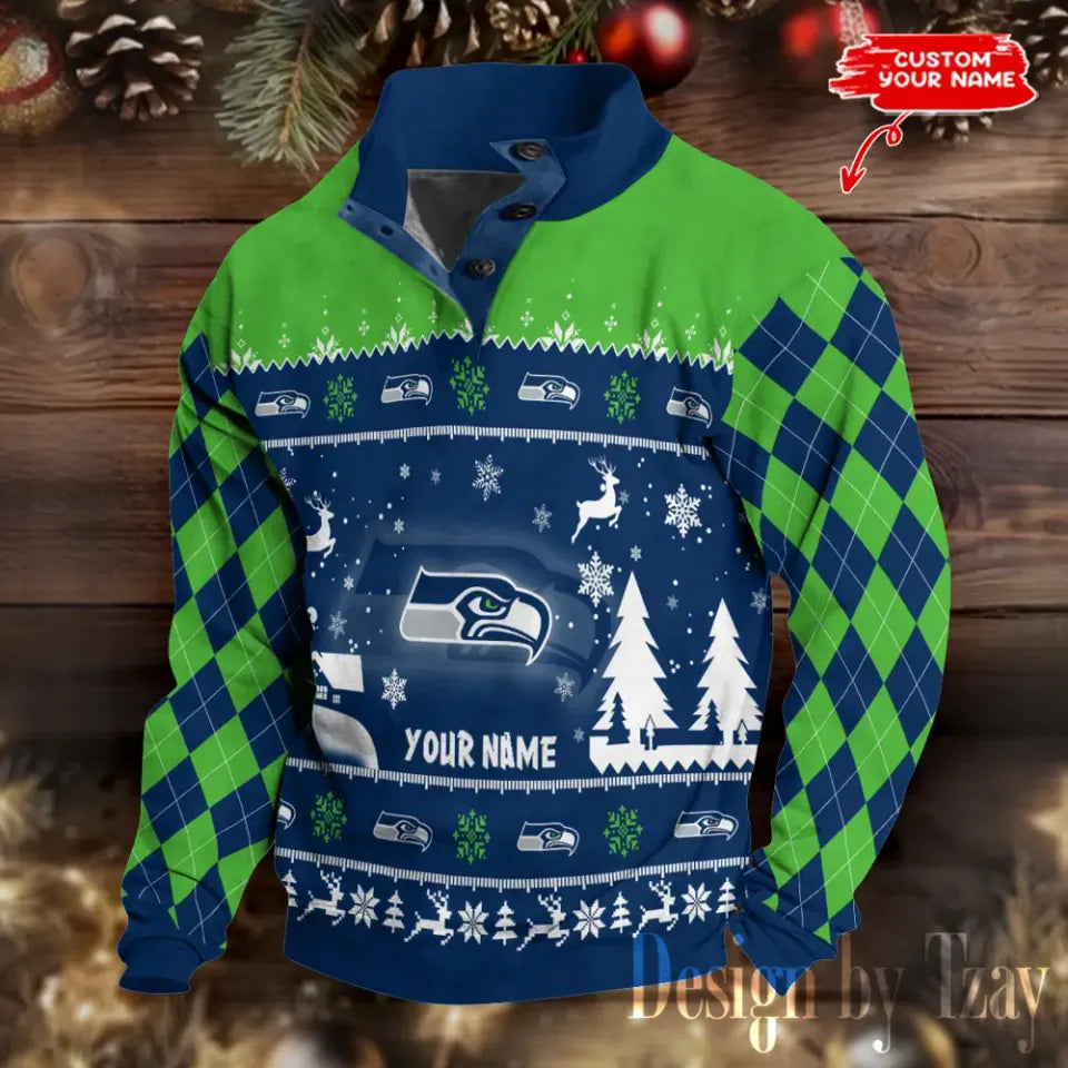 Seattle Seahawk Christmas Double Stand Collar Sport Sweatshirt