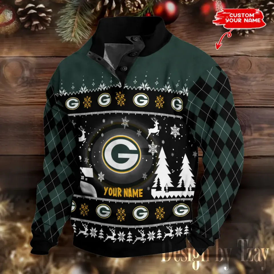 Green Bay Packers Christmas Double Stand Collar Sport Sweatshirt
