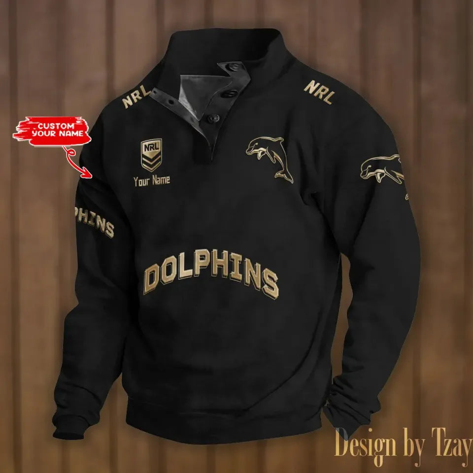 Dolphins Double Breasted Stand Collar Sweatshirt