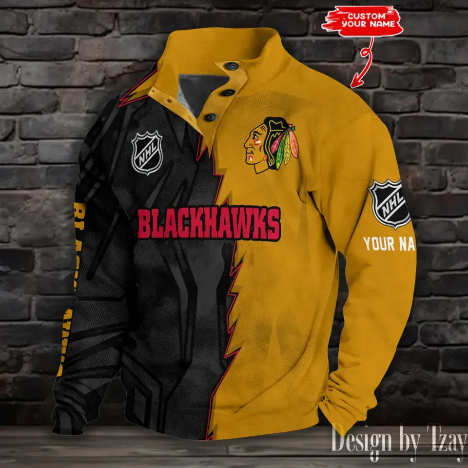 Blackhawksss Half Button Stand Collar Sưeatshirt