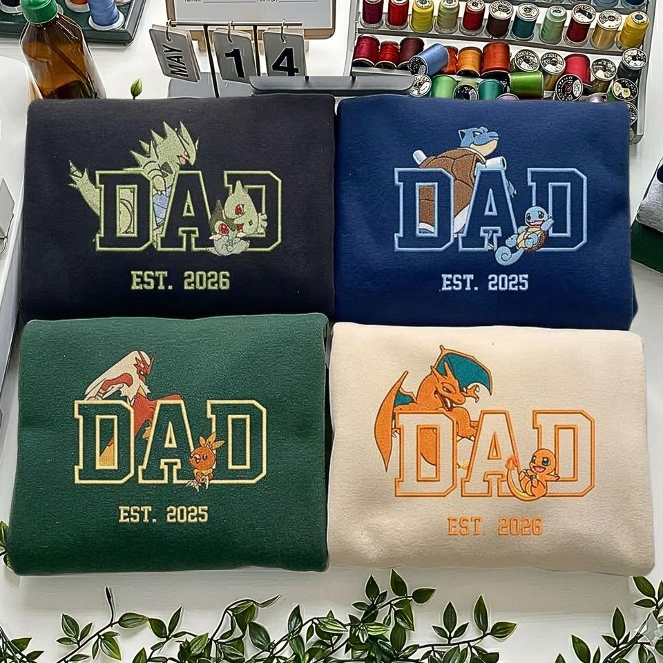 PokaDad Embroidered Sweatshirt with Custom Anime Characters for Fathers Day or Birthday