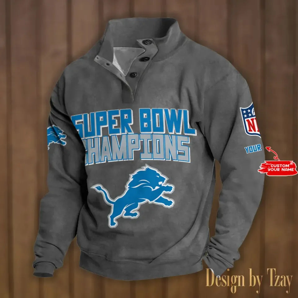 Detroit Lions Double Breasted Stand Collar Sweatshirt