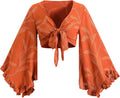 70s Boho Tops for Women Hippie Shirt Floral Flowy Disco Deep V Ruffle Blouse