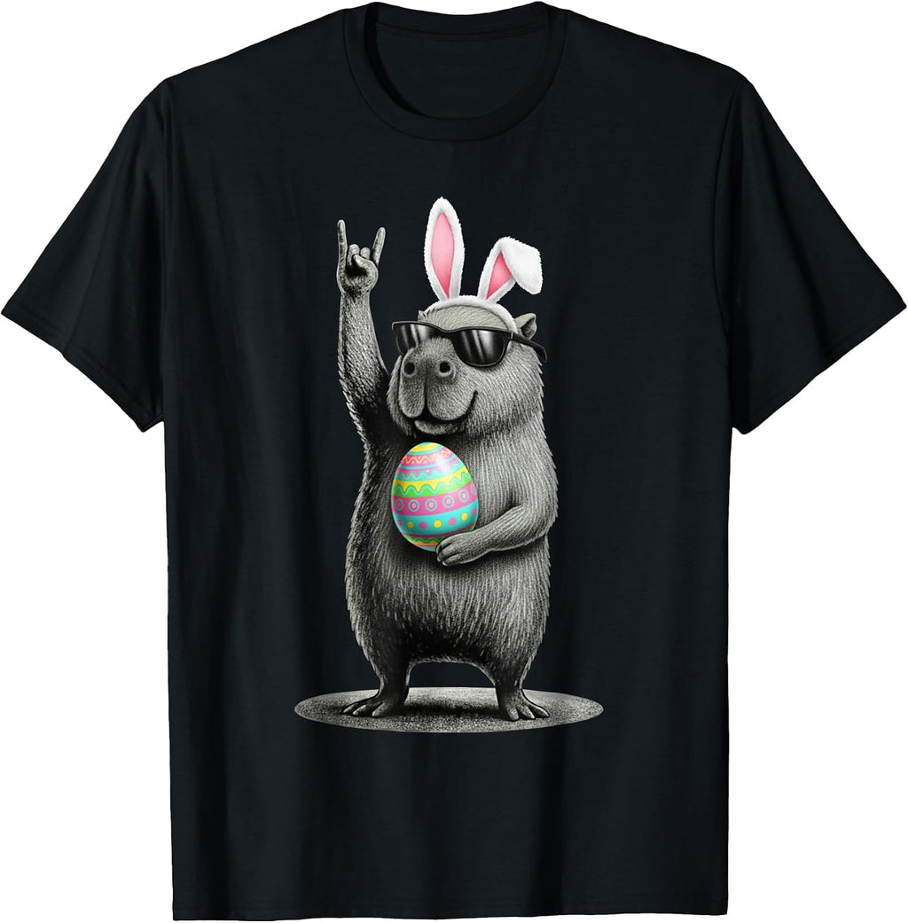 Funny Bunny Capybara Happy Easter Tees