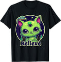 Cute Alien Cat Belive in UFO Kawaii T-Shirt