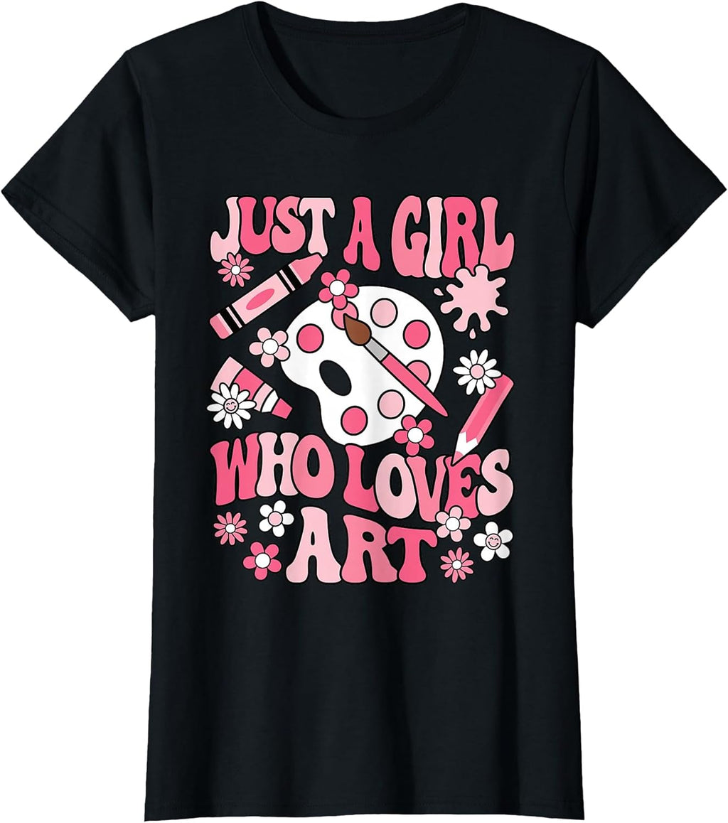 Just A Girl Who Loves Art Painting Artist Girls Kids T-Shirt